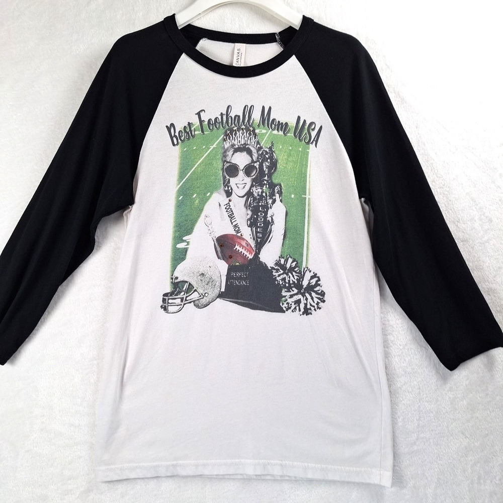 Bella + Canvas Ladies Football Mom Queen USA Size S Raglan W/B